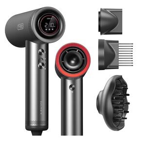 TYMO Gray Ionic Hair Dryer with Red Accent - Powerful Fast-Dry Performance